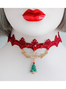 Fashion Personality Christmas Small Tree Letter Love Heart Red Lace Jewel Party Necklace