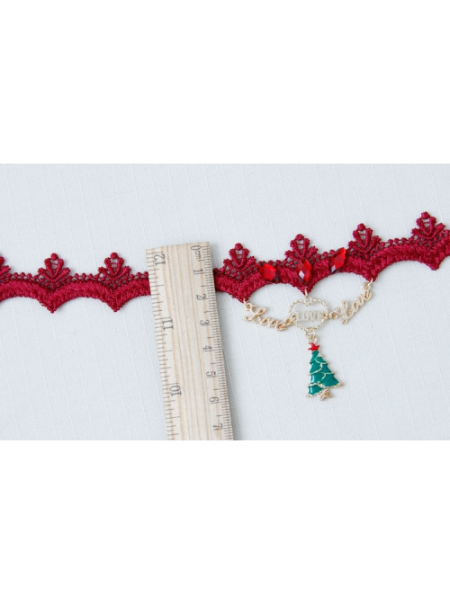 Fashion Personality Christmas Small Tree Letter Love Heart Red Lace Jewel Party Necklace