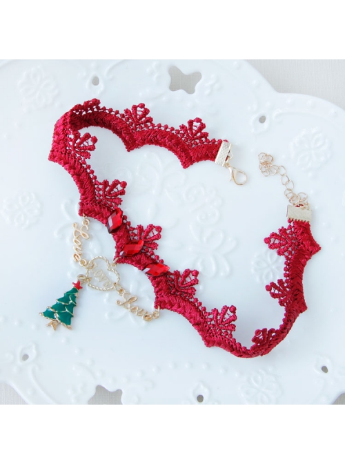 Fashion Personality Christmas Small Tree Letter Love Heart Red Lace Jewel Party Necklace