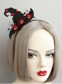 Retro Fashion Personality Adult Show Halloween Christmas Black Net Yarn Ruby Wizard Hat Headband