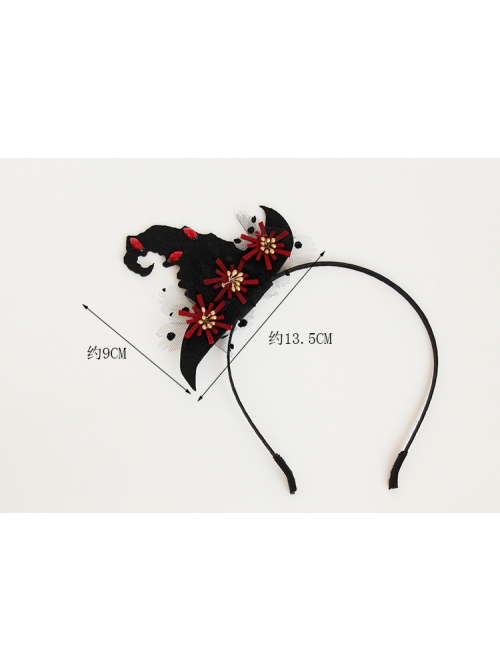 Retro Fashion Personality Adult Show Halloween Christmas Black Net Yarn Ruby Wizard Hat Headband