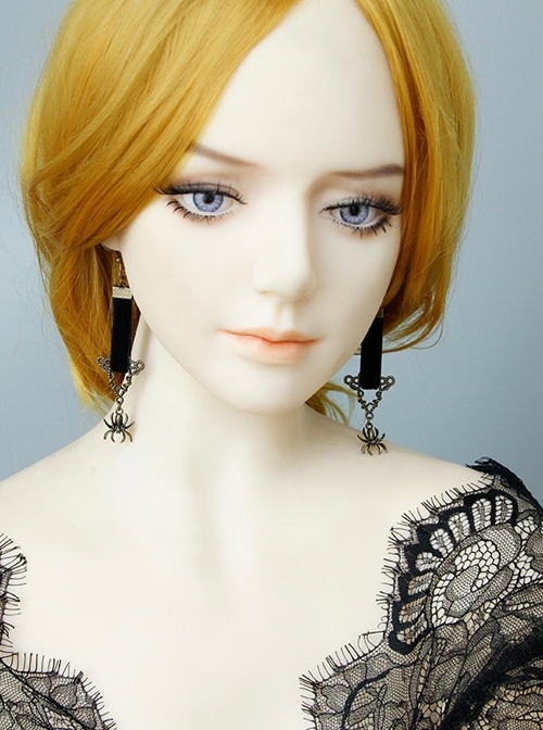 Retro Personality Simple Punk Hipster Hip Hop Halloween Nightclub Spider Black Velvet Long Earrings