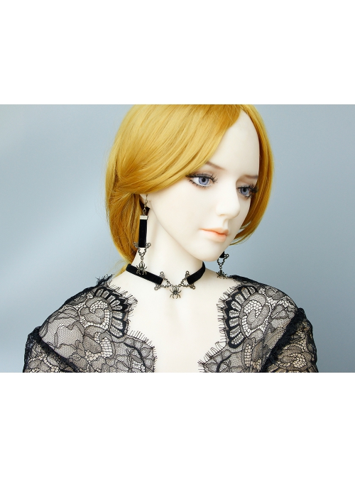 Retro Personality Simple Punk Hipster Hip Hop Halloween Nightclub Spider Black Velvet Long Earrings