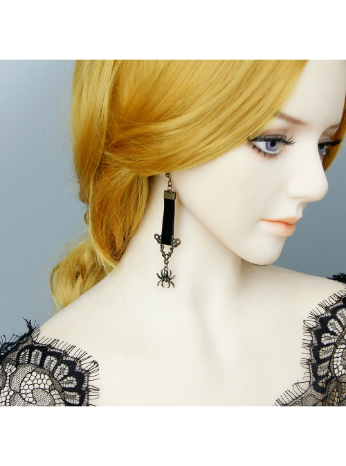 Retro Personality Simple Punk Hipster Hip Hop Halloween Nightclub Spider Black Velvet Long Earrings