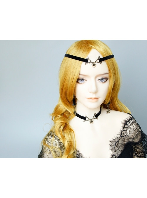 Retro Personality Simple Punk Hipster Hip Hop Halloween Nightclub Spider Black Velvet Long Earrings