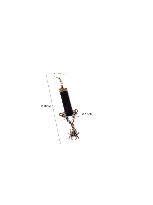 Retro Personality Simple Punk Hipster Hip Hop Halloween Nightclub Spider Black Velvet Long Earrings