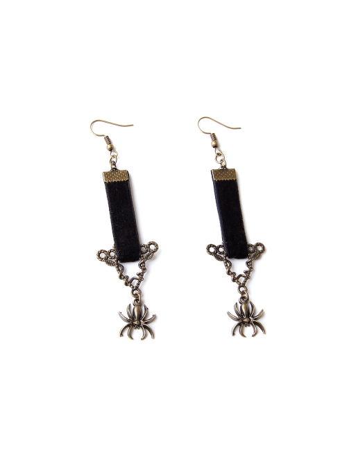 Retro Personality Simple Punk Hipster Hip Hop Halloween Nightclub Spider Black Velvet Long Earrings