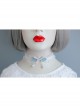 Fashion Cute Lolita White Ribbon Pearl Pink Bow Lace Girly Elastic Choker