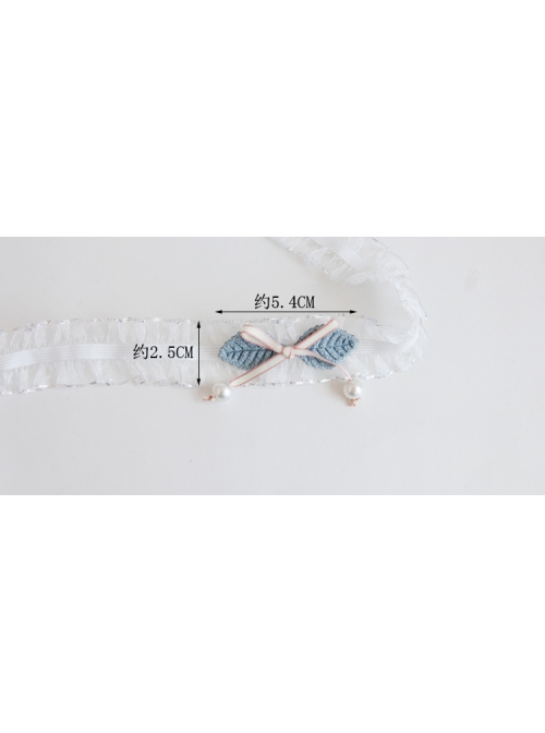 Fashion Cute Lolita White Ribbon Pearl Pink Bow Lace Girly Elastic Choker