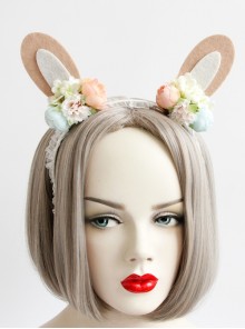 Fashion Cute Party Festival Colored Flowers White Net Yarn Bride Bridesmaid Rabbit Ears Headband