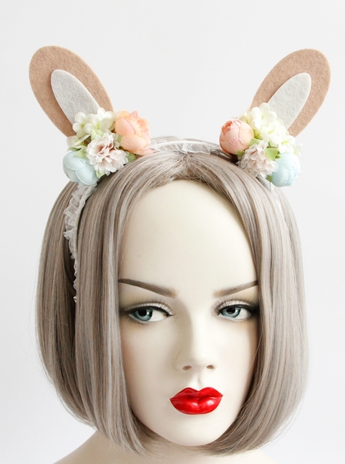 Fashion Cute Party Festival Colored Flowers White Net Yarn Bride Bridesmaid Rabbit Ears Headband