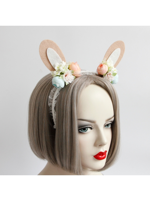 Fashion Cute Party Festival Colored Flowers White Net Yarn Bride Bridesmaid Rabbit Ears Headband