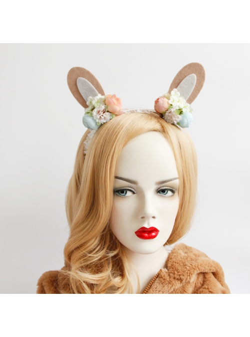 Fashion Cute Party Festival Colored Flowers White Net Yarn Bride Bridesmaid Rabbit Ears Headband