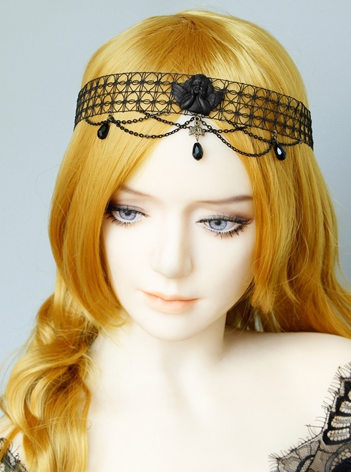 Black Angel Pearl Gothic Witch Halloween Prom Show Exaggerated Tassel Queen Hairband