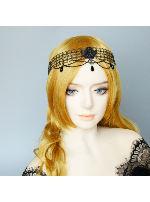 Black Angel Pearl Gothic Witch Halloween Prom Show Exaggerated Tassel Queen Hairband
