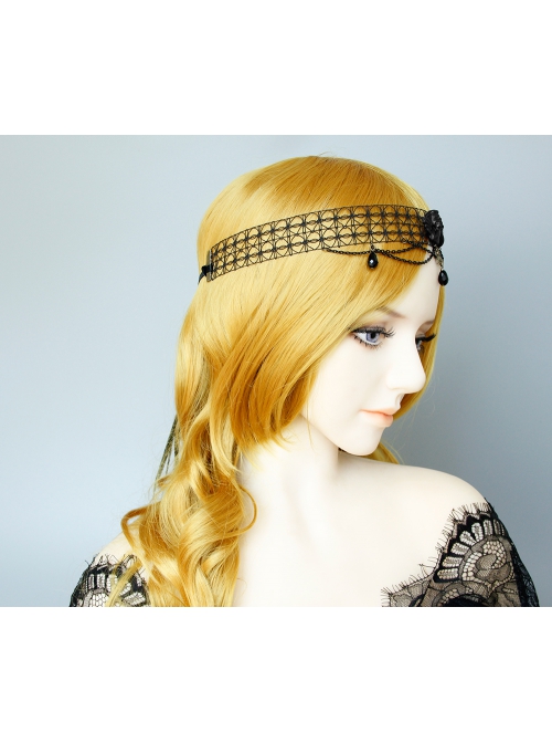 Black Angel Pearl Gothic Witch Halloween Prom Show Exaggerated Tassel Queen Hairband