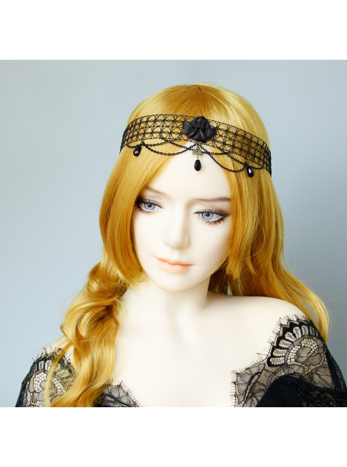 Black Angel Pearl Gothic Witch Halloween Prom Show Exaggerated Tassel Queen Hairband