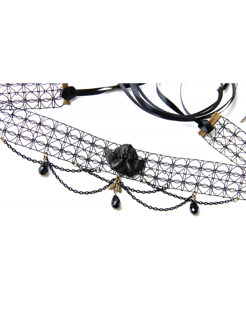 Black Angel Pearl Gothic Witch Halloween Prom Show Exaggerated Tassel Queen Hairband