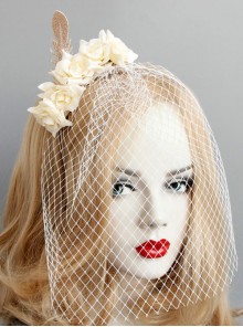 Palace Fashion Retro White Flower Veil Golden Feather Popular Headband