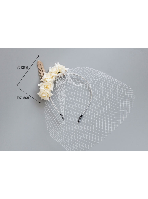 Palace Fashion Retro White Flower Veil Golden Feather Popular Headband