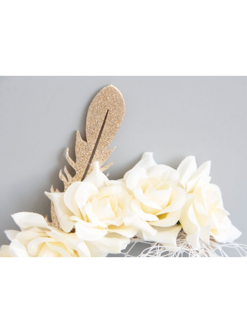 Palace Fashion Retro White Flower Veil Golden Feather Popular Headband