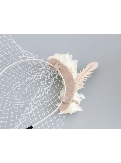 Palace Fashion Retro White Flower Veil Golden Feather Popular Headband