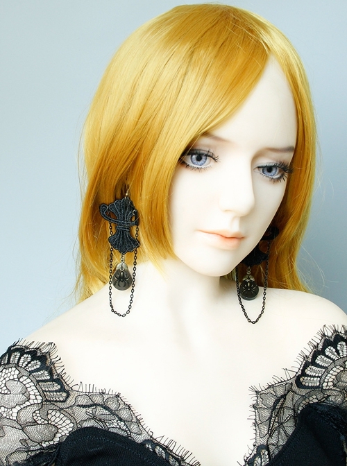 Fashion Gothic Retro Personality Halloween Party Exaggerated Black Lace Spider Long Earrings