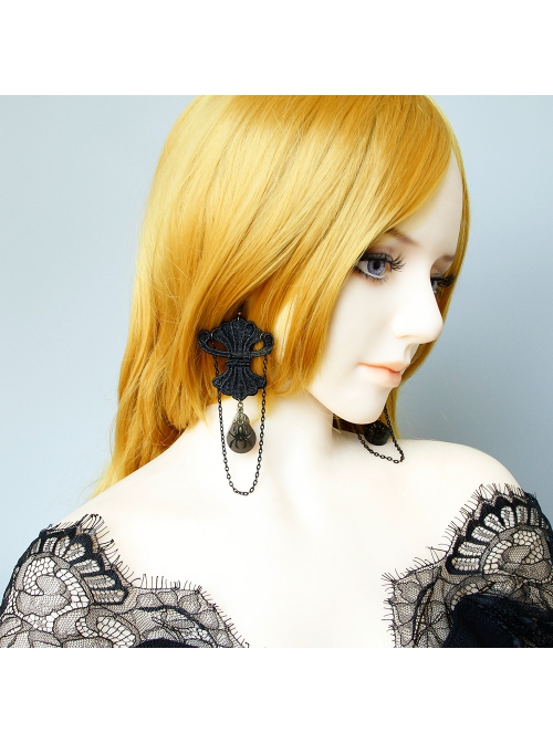 Fashion Gothic Retro Personality Halloween Party Exaggerated Black Lace Spider Long Earrings