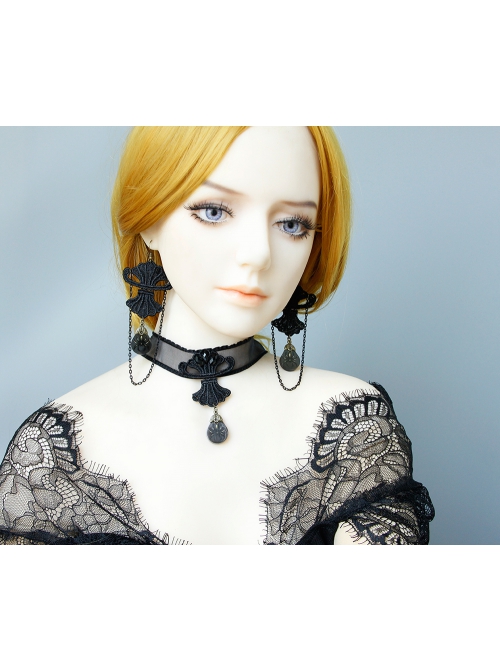 Fashion Gothic Retro Personality Halloween Party Exaggerated Black Lace Spider Long Earrings