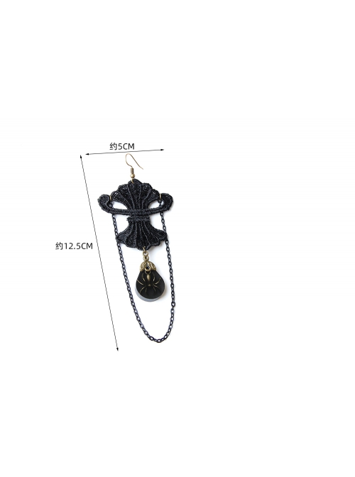 Fashion Gothic Retro Personality Halloween Party Exaggerated Black Lace Spider Long Earrings
