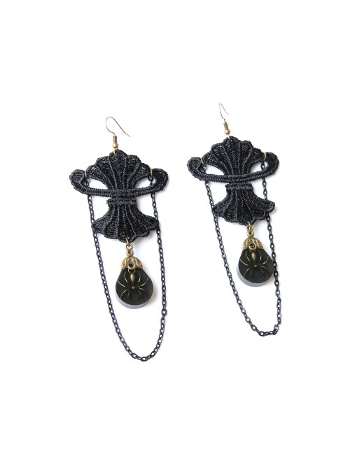 Fashion Gothic Retro Personality Halloween Party Exaggerated Black Lace Spider Long Earrings