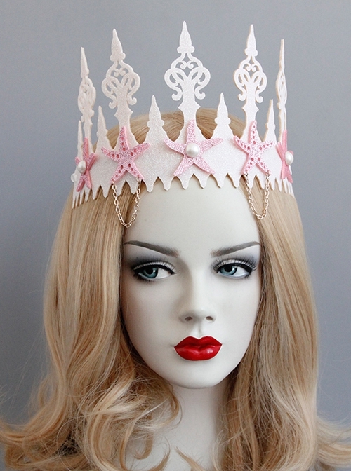 Fashion Pink Starfish Wreath Bride Married Diadem White Pearl Hairband