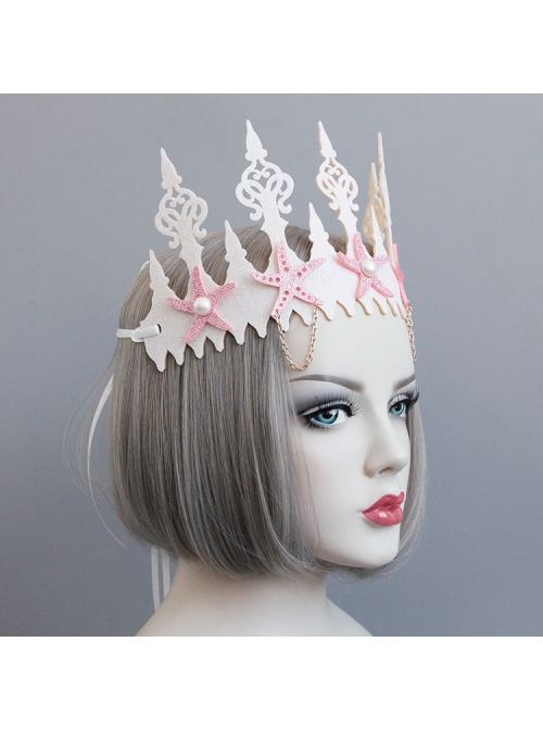 Fashion Pink Starfish Wreath Bride Married Diadem White Pearl Hairband