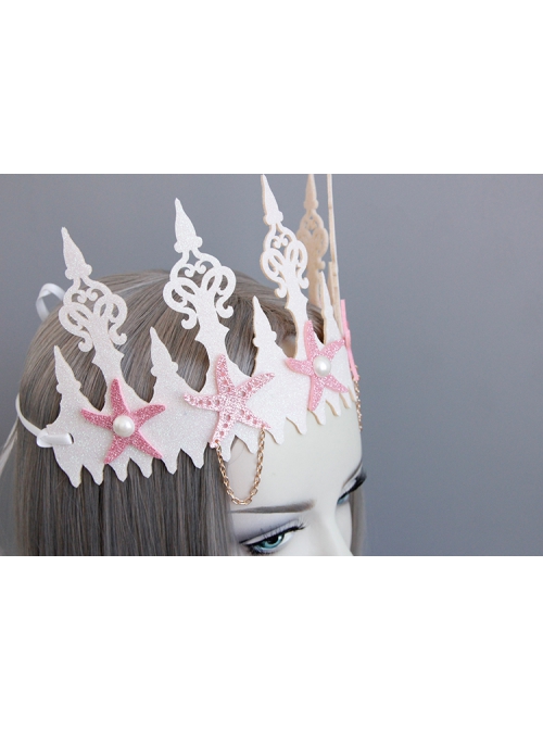 Fashion Pink Starfish Wreath Bride Married Diadem White Pearl Hairband