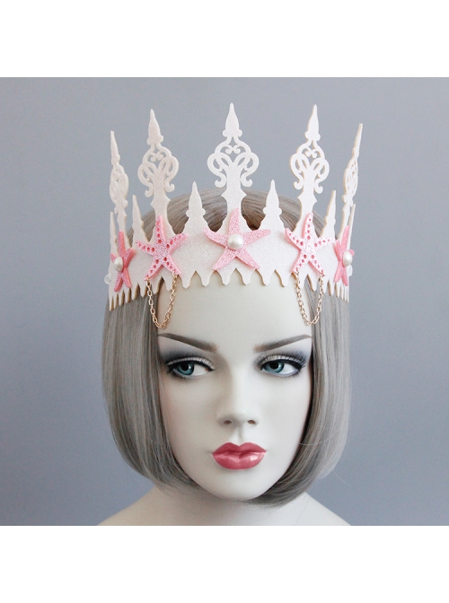 Fashion Pink Starfish Wreath Bride Married Diadem White Pearl Hairband