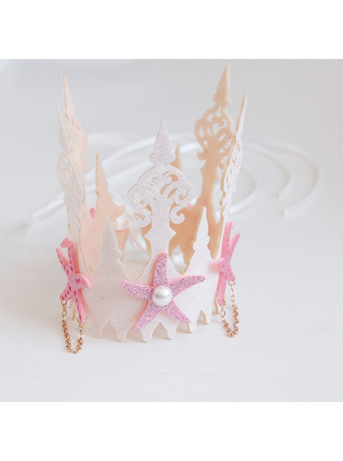 Fashion Pink Starfish Wreath Bride Married Diadem White Pearl Hairband