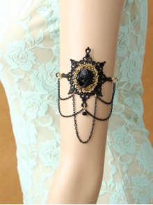 Retro Gothic Fashion Golden Love Romantic Crystal Black Snowflake Rose Lace Elastic Arm Chain