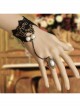 Retro Court Fashion Gothic Black Lace White Pearl With Ring Bracelet