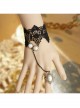 Retro Court Fashion Gothic Black Lace White Pearl With Ring Bracelet
