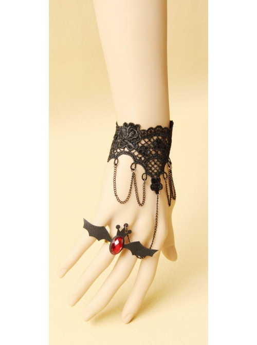 Retro Fashion Sexy Gothic Little Bat Black Lace Female Bracelet