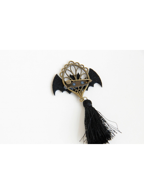 Retro Fashion Personality Halloween Party Black Bat Tassel Brooch