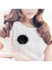 Fashion Creative Handmade Black Net Yarn Polka Dot Bowknot Fabric Top Hat Brooch