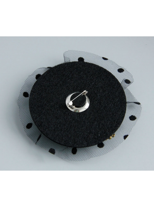 Fashion Creative Handmade Black Net Yarn Polka Dot Bowknot Fabric Top Hat Brooch