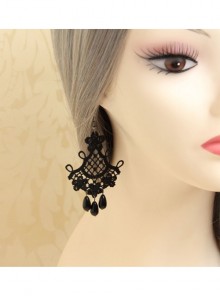 Fashion Gothic Black Lace Pearl Retro Tassel Exaggerated Female Long Earrings
