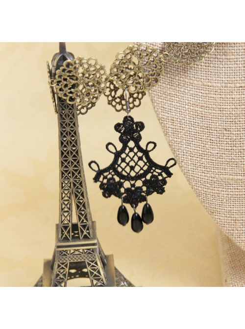 Fashion Gothic Black Lace Pearl Retro Tassel Exaggerated Female Long Earrings