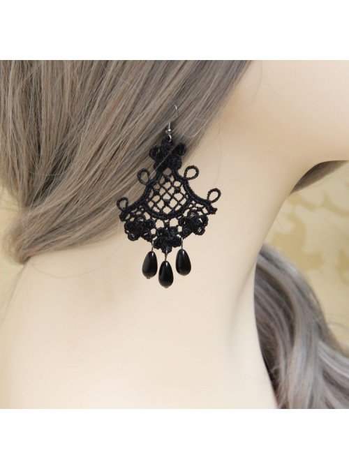 Fashion Gothic Black Lace Pearl Retro Tassel Exaggerated Female Long Earrings
