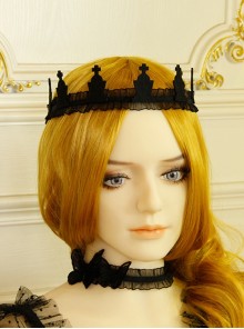 Gothic Retro Vampire Queen Black Lace Personality Fashion Crown Elastic Headband