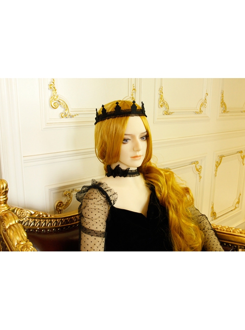 Gothic Retro Vampire Queen Black Lace Personality Fashion Crown Elastic Headband
