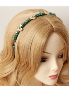 Fashion Elegant Personality Lady Golden Leaves Green Rhinestone Crystal Headband