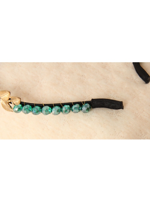 Fashion Elegant Personality Lady Golden Leaves Green Rhinestone Crystal Headband